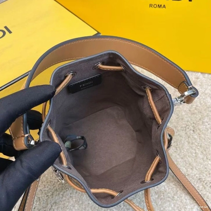 Affordable HOT Bag Motif Bucket FF Leather In Fendi Mon Tresor Mini Khaki Calf 0813